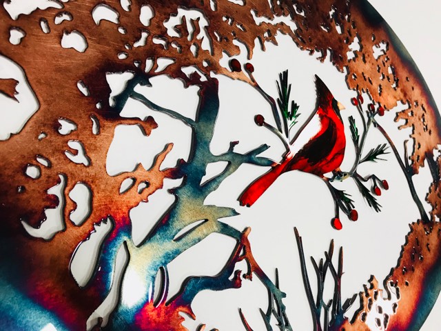 Cardinal Perched on Branch Metal Artwork