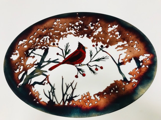 Cardinal Perched on Branch Metal Artwork
