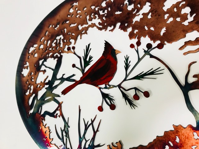 Cardinal Perched on Branch Metal Artwork