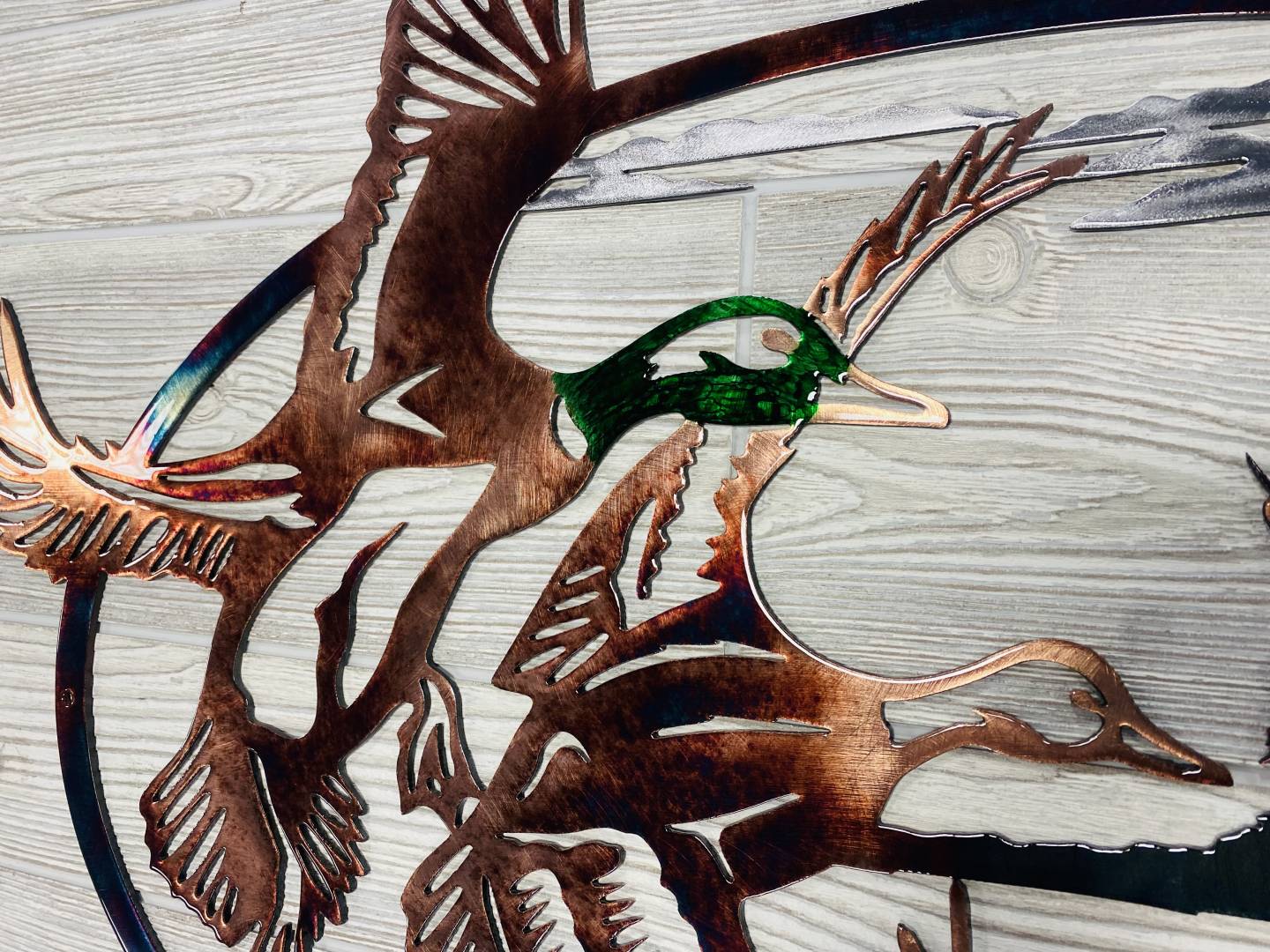 Ducks Landing on Pond Metal Wall Art