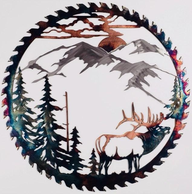 Elk an Mountain Metal Art - Metal Art Mountain Elk - Mountain Elk Wildlife Art
