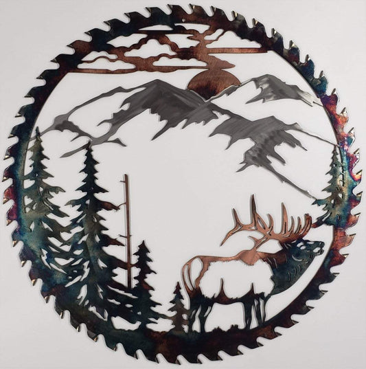 Elk an Mountain Metal Art - Metal Art Mountain Elk - Mountain Elk Wildlife Art