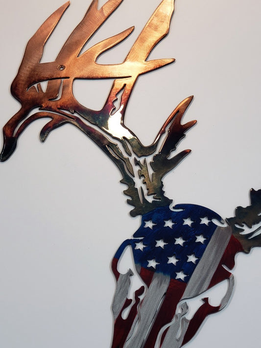 Deer Head American Flag Metal Wall Art - Gift for Hunter - America Flag Deer Metal Art - Hunting Décor - Hunting Art