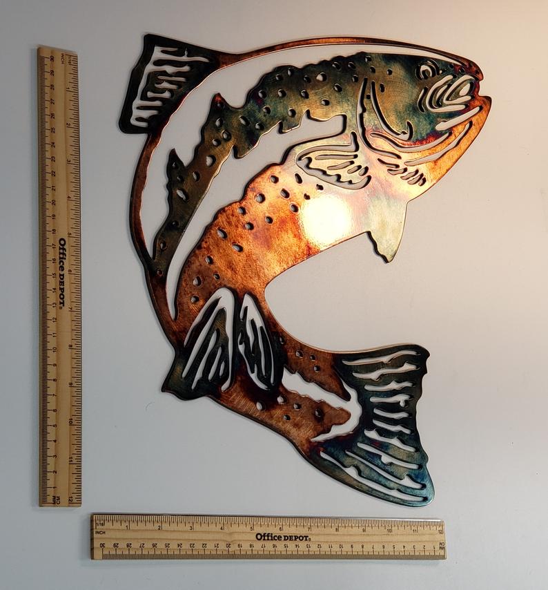 Jumping Trout Metal Wall Art - Metal Fishing Wall Art - Fishing Decor - Fishing Wall Art
