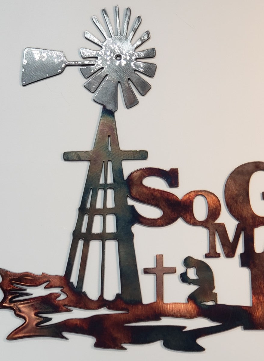 Windmill with Cross - So God Made a Farmer Metal Art