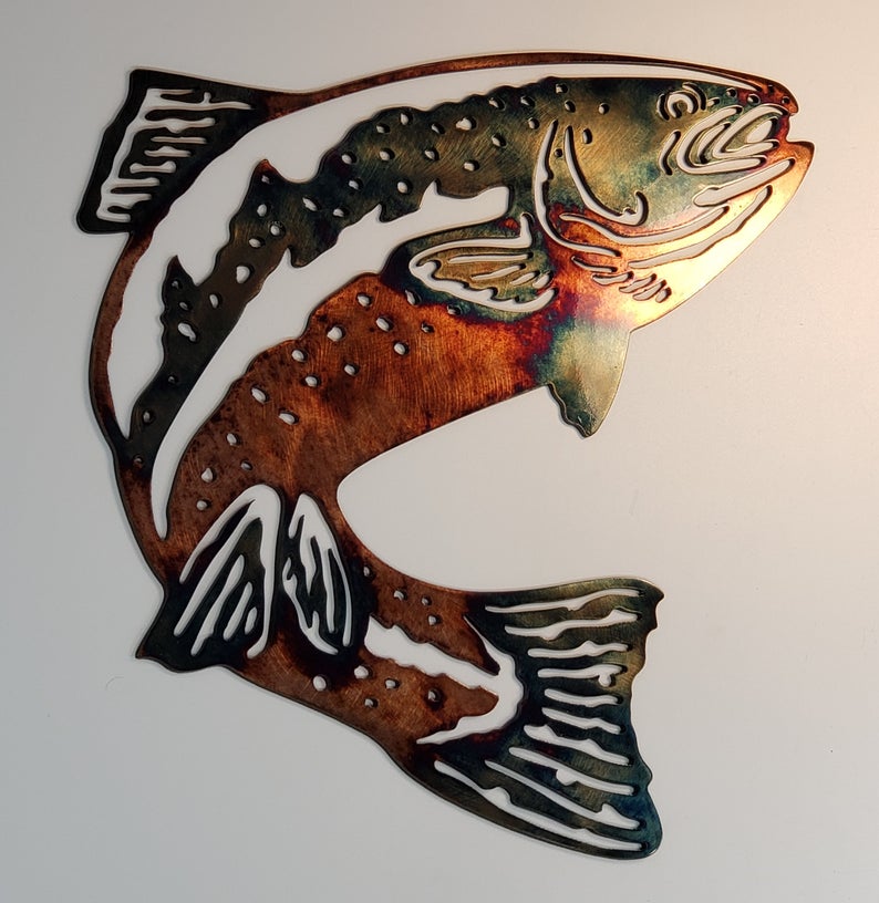 Jumping Trout Metal Wall Art - Metal Fishing Wall Art - Fishing Decor - Fishing Wall Art